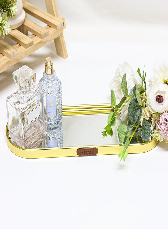 SEMSOIIO Mirrored Tray for Vanity,Decorative Organizer Trays for Bathroom Organizer Jewelry Dresser, 11.8'' x 3.9'' Oval Gold Jewelry Tray for Women (Oval-Small) - Image 3